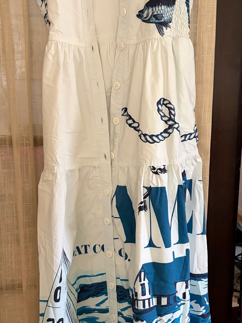 Anthropology Maeve White Maxi Skirt with Navy Coastal Print